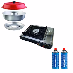 Pack de cuisine - OMNIA - Four Nomade Compact - Réchaud à Gaz Portable - 2 Cartouches Butane