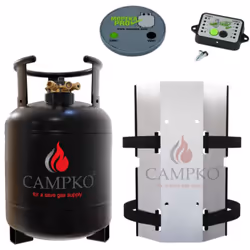 Ce pack comprend: - 1x CAMPKO Bouteille GPL Bluetooth Réservoir 15L 6kg Noir Camping car - 1x CAMPKO Support mural avec sangl ...