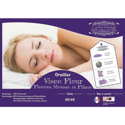 Lot de 2 Oreillers 60x60 cm contact Mousse à Mémoire de Forme Visco-élastique + Tissu avec Maxi Naturel 60 x 60