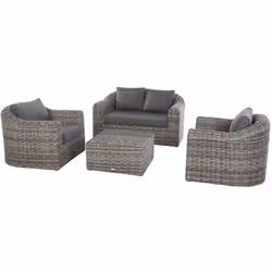 Recevez vos convives dans un cadre cosy et élégant avec ce salon de jardin pouvant accueillir cinq personnes. Le mélange de s ...