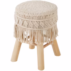 Tabouret en macramé Savana - H. 42 cm - Beige
