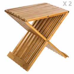 2 Tabourets pliants en bambou Delca - H. 45 cm - Beige