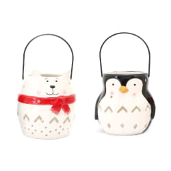 Lot de 2 Décoration de Noël lanterne Xmas - Ours et pingouin