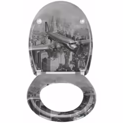 L'abattant WC premium décorera vos toilettes avec charme. Retrouvez un avion survolant New York, un décor noir et blanc vinta ...