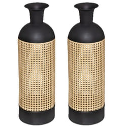 Toilinux - Lot de 2 Vases en cannage Arbela - Hauteur 6050 cm - Noir