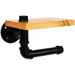 Dérouleur papier WC en bois de pin et métal - Marron et noir