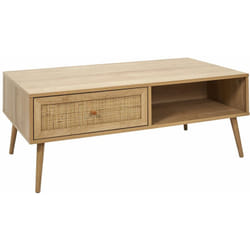 Table basse Bali avec 1 tiroir, en cannage et panneaux de particules