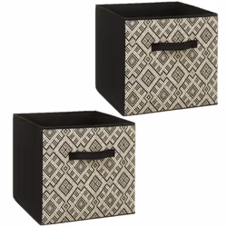 Notre Lot de 2 boîtes de rangement de rangement est en tissu, avec un imprimé ethnique Noir et blanc. Et est compatible avec  ...
