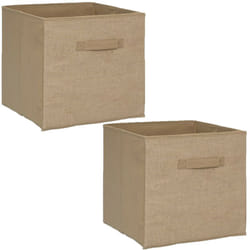 Toilinux - Lot de 2 Boîtes de rangement pliable en jute - 31 x 31 - Marron