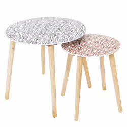 Duo de Tables gigognes Patio rondes - Rouge, Noir et Blanc