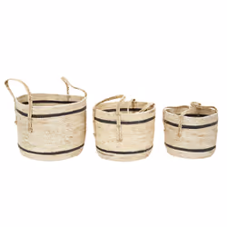Lot de 3 Paniers en fibre de maïs - Beige et Noir