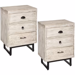 Lot de 2 Tables de chevet 3 tiroirs Ajay - Beige et noir