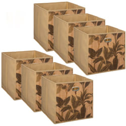 Toilinux - Lot de 6 Boîtes de rangement imprimé tropical en bambou et tissu
