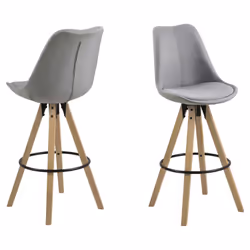 Lot de 2 Tabourets de bar en tissu et bois d'Hévéa - Gris