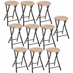 Description générale Pratique et coloré, ce lot de 10 tabourets pliants est idéal pour les tablées à rallonge. Une fois utili ...