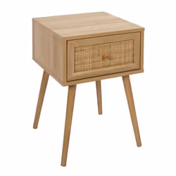 Table de chevet Bali avec 1 tiroir en rotin et panneaux de particules - Beige