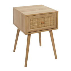 Table de chevet Bali avec 1 tiroir en rotin et panneaux de particules - Beige