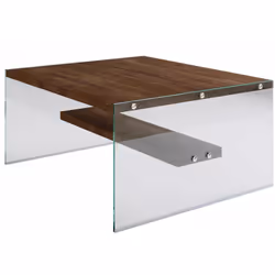 Table basse carrée 1 étagère en bois de pin et sa structure en verre