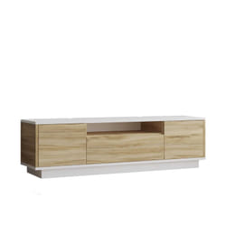 Meuble TV Séville 3 portes et une niche en bois - Blanc et marron