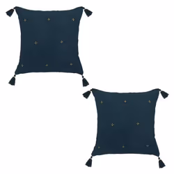 Atmosphera - Lot de 2 coussins de chaise brodés rectangulaires Starke - 40 x 40 cm - Bleu nuit