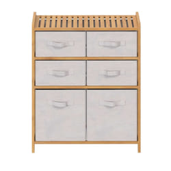Meuble étagère double 6 paniers - Banc et Marron
