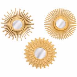 Illuminez vos murs avec le Lot de 3 miroirs assortis, un ensemble élégant de miroirs décoratifs au design soleil. Avec un dia ...