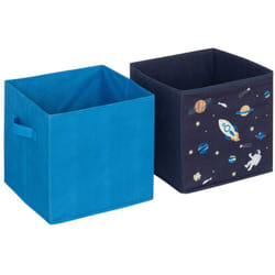 Lot de 2 boites de rangement Espace en tissu - 29x29x29cm - Bleu