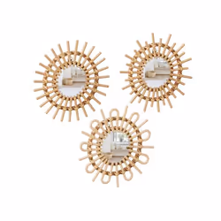 Atmosphera - Lot de 3 miroirs Soleil en rotin - Diam. 28 cm - Beige
