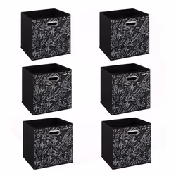 Lot de 6 boites de rangement en tissu Botanical - 31x31x31cm - Noir