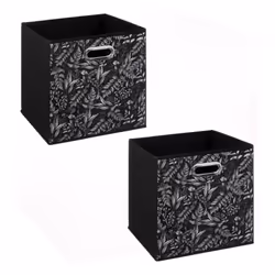 Lot de 2 boites de rangement en tissu Botanical - 31x31x31cm - Noir