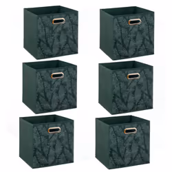 Lot de 6 boites de rangement en tissu Herbier - 31x31x31cm - Vert