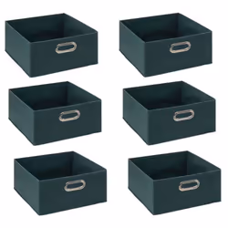 Lot de 6 boites de rangement en tissu - 31x31x15cm - Bleu Pétrol