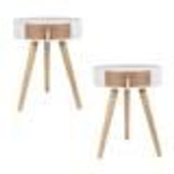 The Home Deco Factory - Lot de 2 tables de chevet scandinaves Nora - Diam. 35 x H. 45 cm - Blanc