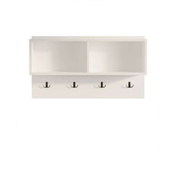 Etagère murale 2 niches et patères en bois