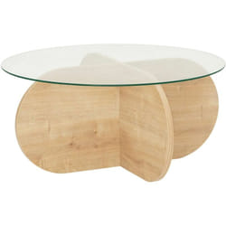 Table basse ronde Luminix en verre et bois