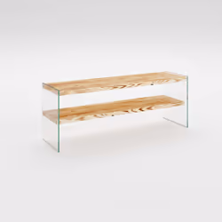 Meuble TV 1 étagère Crustallia en verre et bois - Transparent et beige