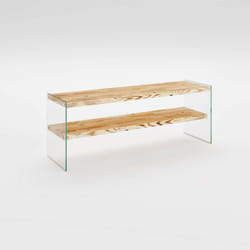 Meuble TV 1 étagère Crustallia en verre et bois - Transparent et beige