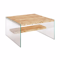Table basse carrée 1 étagère Crystallia en bois massif - Marron clair