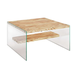 Table basse carrée 1 étagère Crystallia en bois massif - Marron clair