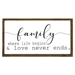 Tableau Family en bois - 50 x 25 cm - Blanc et Noir