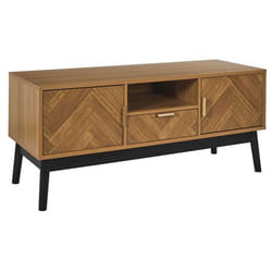 The Home Deco Factory - Meuble TV 2 portes et 1 tiroir en bois FELIX - Marron et noir