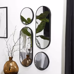 The Home Deco Factory - Lot de 4 miroirs ronds et ovales - Noir