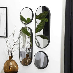 The Home Deco Factory - Lot de 4 miroirs ronds et ovales - Noir