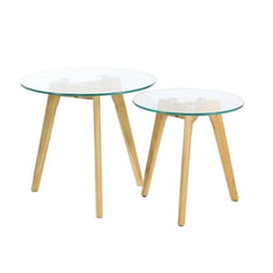 The Home Deco Factory - Lot de 2 tables gigognes rondes en verre trempé - Transparent