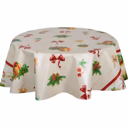 Nappe en toile cirée ronde NŒUDS - Diam. 135 cm - Ecru