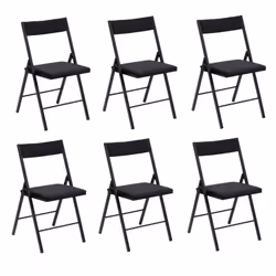 Lot de 6 chaises pliantes carrées effet velours - Noir