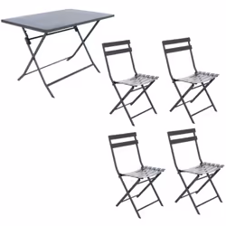 Pour aménager un coin repas dans un espace étroit, rien de tel que la table de jardin pliante Greensboro et ses quatre chaise ...