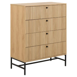 Commode rectangulaire à 4 tiroirs effet tasseaux BAÏKAL - Beige