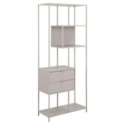 Bibliothèque 2 tiroirs et 4 étagères avec base en acier FERRO - Gris