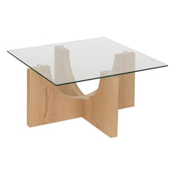 Table basse carrée en bois et verre ETINI - Beige